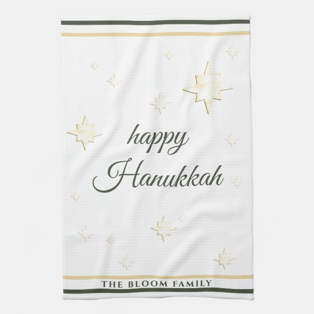 Gold Stars | Happy Hanukkah | INDIVIDUELLE NAME Geschirrtuch (Vertikal)