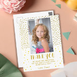 Gold Stars Imitate Glitzer Geburtstag Kinder Foto Postkarte<br><div class="desc">Gold Stars Imitate Glitzer Geburtstag Kinder Mädchen Foto Vielen Dank Postcard. Niedliche Geburtstag danke Ihnen Postcard für Ihre Freunde und Familie. Laden Sie Ihr Foto hoch und personalisieren Sie die Postkarte mit Ihrem Namen und Text. Die Karte hat goldene Sterne und Imitate Glitzer Punkte. Großartig wie danke Karte für Mädchen....</div>
