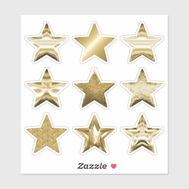 Gold Stars Imitate Metallisches Set von 9 Sticker (Blatt)