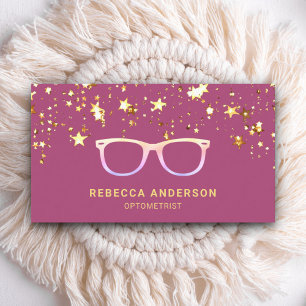 Gold Stars Konfetti Rosa Brille Optiker Visitenkarte