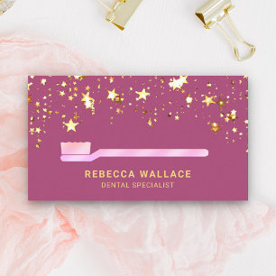 Gold Stars Konfetti Rosa Zahnbürste Zahnarzt Visitenkarte