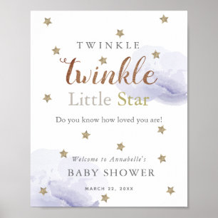Gold Stars & Lavender Clouds Baby Dusche Willkomme Poster