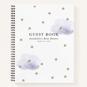 Gold Stars Lavender Clouds Babydusche Gästebuch Notizbuch