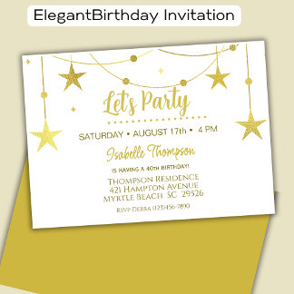 Gold Stars Let's Party Geburtstag Einladung