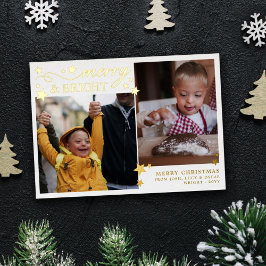 Gold Stars Merry & Bright 2 Fotos Folien Feiertagskarte