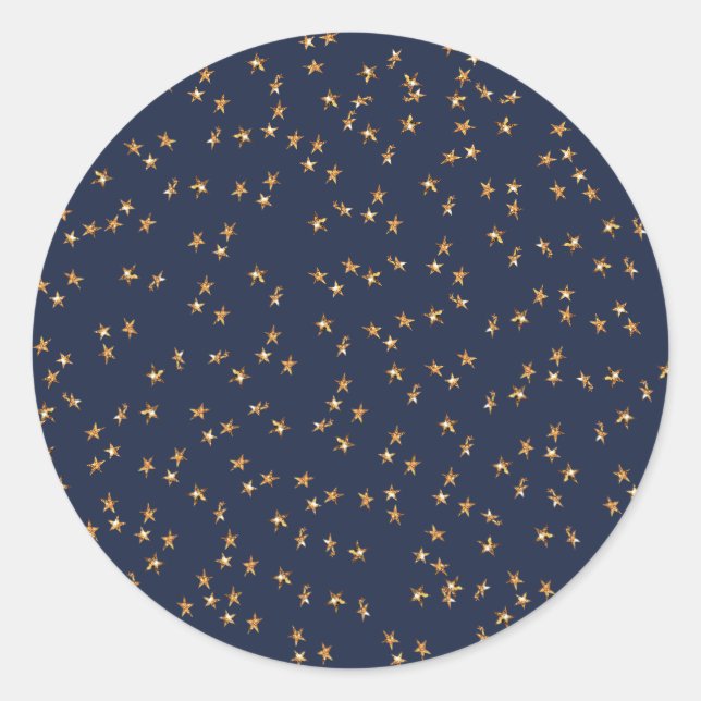 Gold Stars Midnight Blue Classic Round Sticker (Vorderseite)