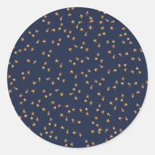 Gold Stars Midnight Blue Classic Round Sticker
