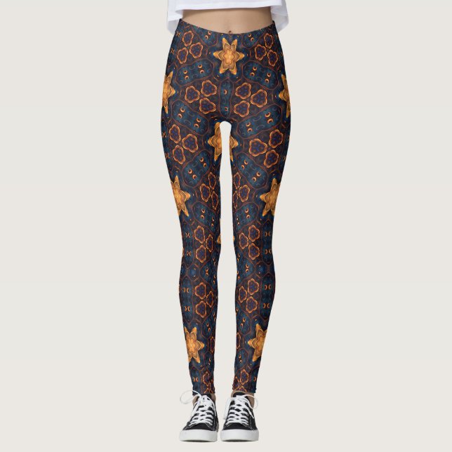 Gold Stars mit blauem Hintergrund Leggings (Vorderseite)