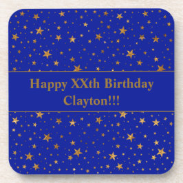 Gold Stars mit Botschaft am blauen Geburtstag Getränkeuntersetzer