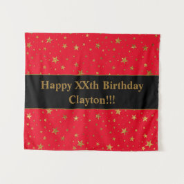 Gold Stars mit Botschaft am roten Geburtstag Wandteppich