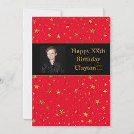 Gold Stars mit Message Foto am Roten Geburtstag Einladung