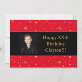 Gold Stars mit Message Foto am Roten Geburtstag Einladung