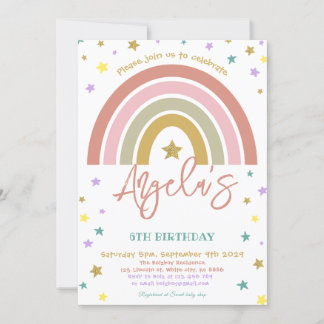 Gold Stars Modern Boho Rainbow Birthday Party Einladung