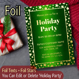 Gold Stars Moderne Typografie Weihnachtsgrün Party Folieneinladung
