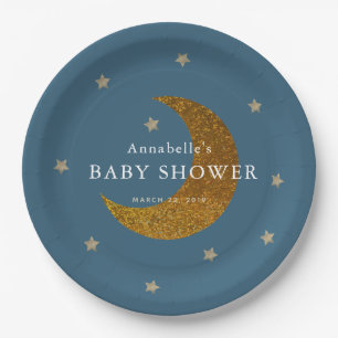 Gold Stars & Moon Baby Shower Paper Plate Pappteller