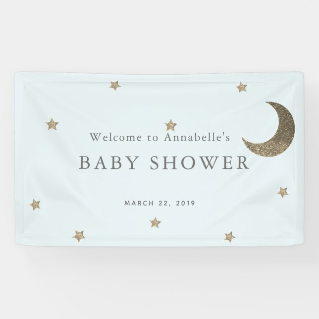 Gold Stars & Moon Blue Baby Duschbanner Banner (Horizontal)