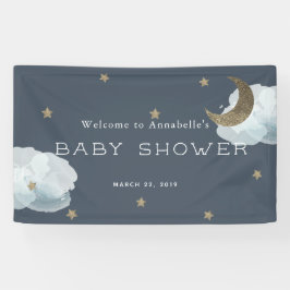 Gold Stars Moon Cloud Navy Blue Baby Shooting Bann Banner