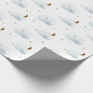 Gold Stars, Moon & Fluffy Clouds Wrapping Paper Geschenkpapier