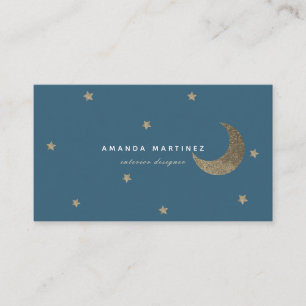 Gold Stars & Moon Midnight Blue Business Card Visitenkarte