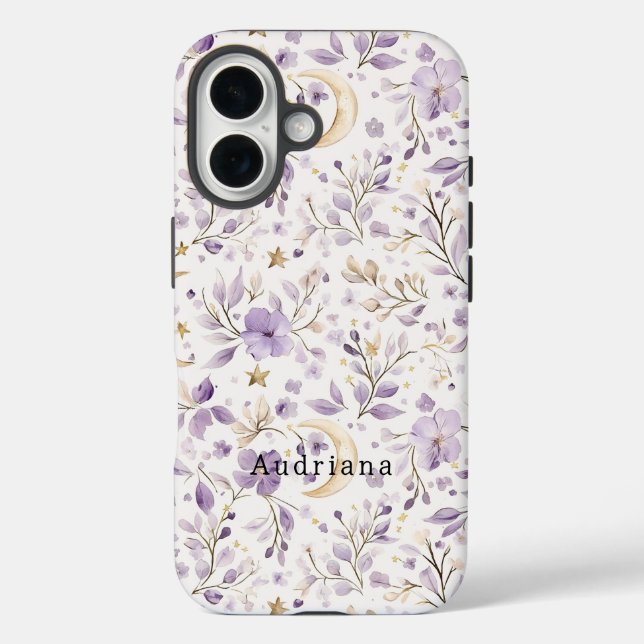 Gold Stars Moon Purple Blumen Case-Mate iPhone Hülle (Rückseite)