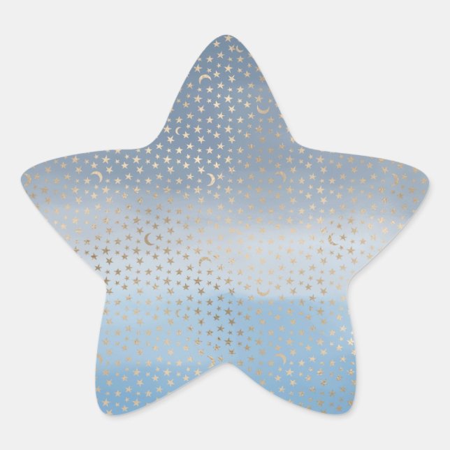 Gold Stars Moons Blue Ombre Stern-Aufkleber (Vorderseite)