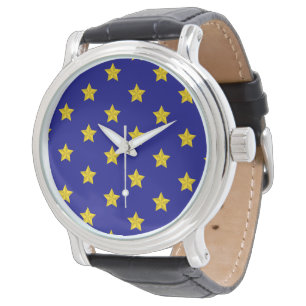Gold Stars Muster, Navy Blue, Exklusiv Armbanduhr