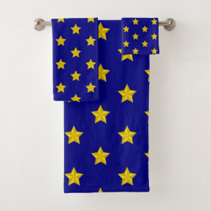 Gold Stars Muster, Navy Blue, Exklusiv Badhandtuch Set