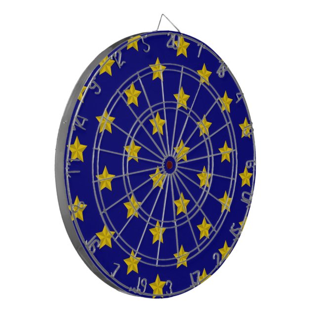 Gold Stars Muster, Navy Blue, Exklusiv Dartscheibe (Vorderseite Links)