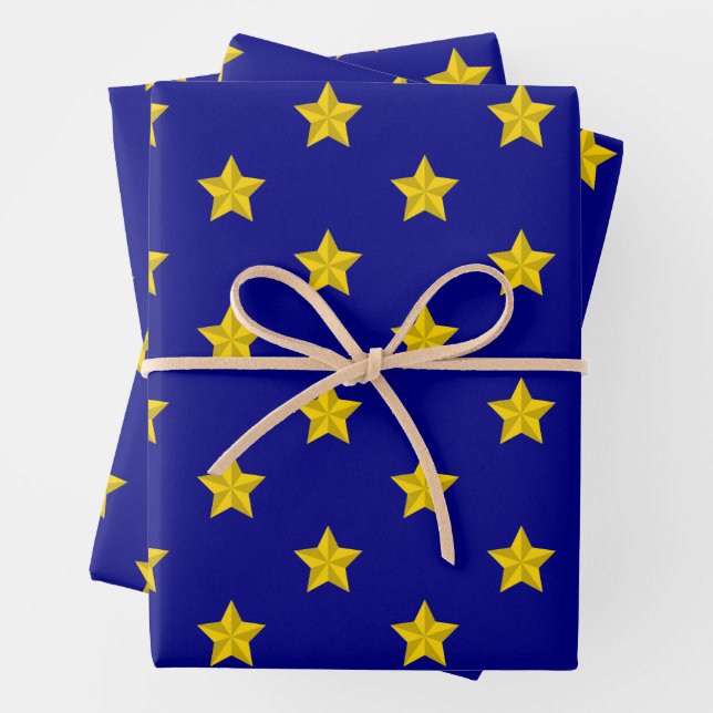 Gold Stars Muster, Navy Blue, Exklusiv Geschenkpapier Set (Beispiel)