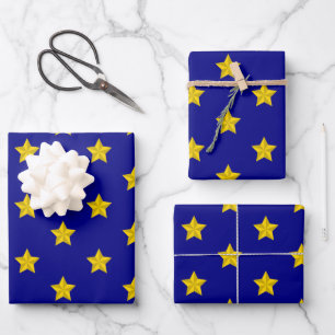 Gold Stars Muster, Navy Blue, Exklusiv Geschenkpapier Set