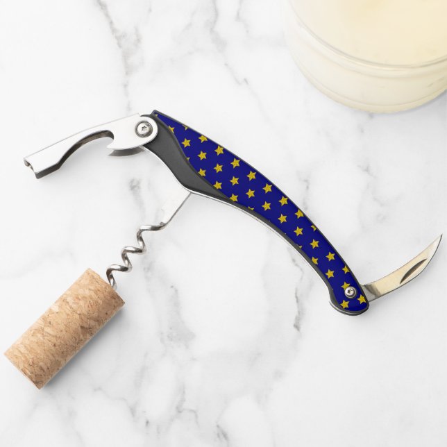 Gold Stars Muster, Navy Blue, Exklusiv Kellnermesser (Vorderseite)