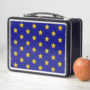 Gold Stars Muster, Navy Blue, Exklusiv Metall Brotdose