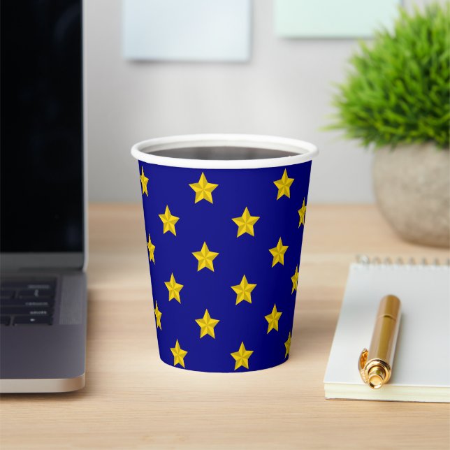 Gold Stars Muster, Navy Blue, Exklusiv Pappbecher (InSitu)