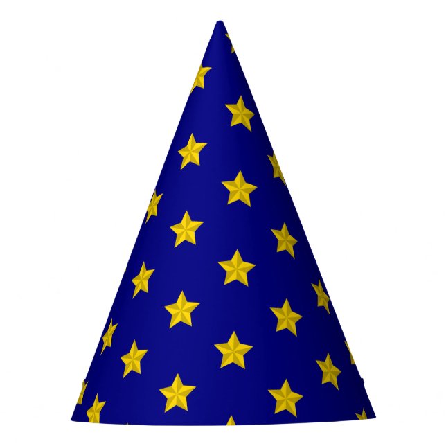 Gold Stars Muster, Navy Blue, Exklusiv Partyhütchen (Vorderseite)