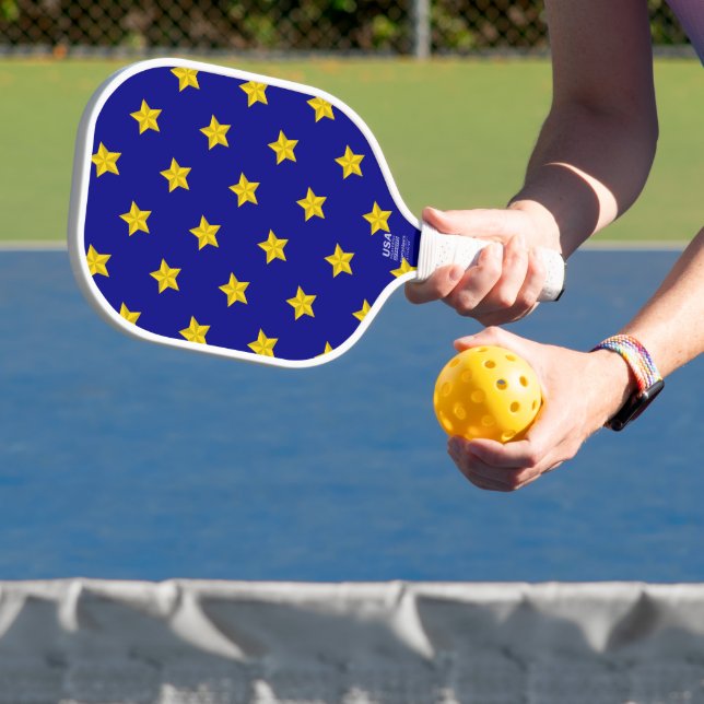 Gold Stars Muster, Navy Blue, Exklusiv Pickleball Schläger (InSitu)
