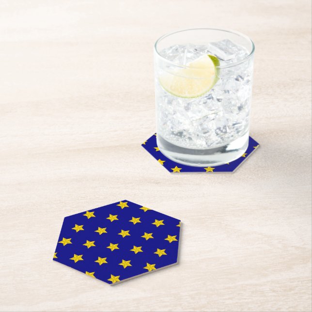 Gold Stars Muster, Navy Blue, Exklusiv Untersetzer (Vor Ort)