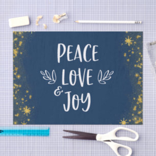 Gold Stars Navy Blue Christmas Peace Liebe JoBold Seidenpapier