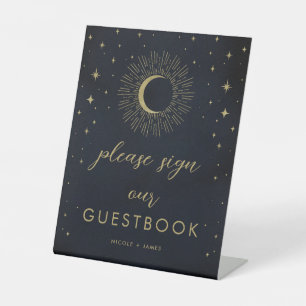 Gold Stars Night Celestist Gästebuchunterschrift Sockelschild