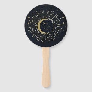 Gold Stars Night Celestist Sunburst Moon Fächer