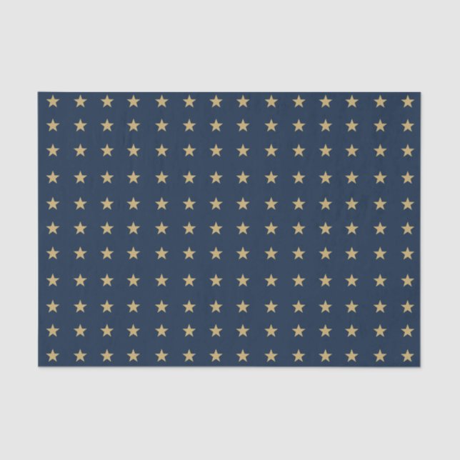 Gold Stars Pattern auf Navy Blue Seidenpapier (Vorderseite)