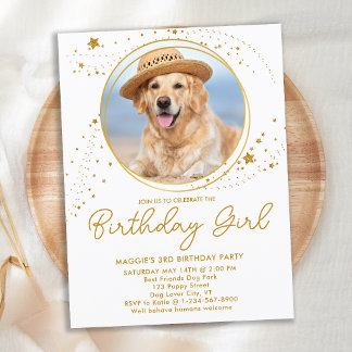 Gold Stars Personalisiertes Tier Foto Hund Geburts Einladungspostkarte