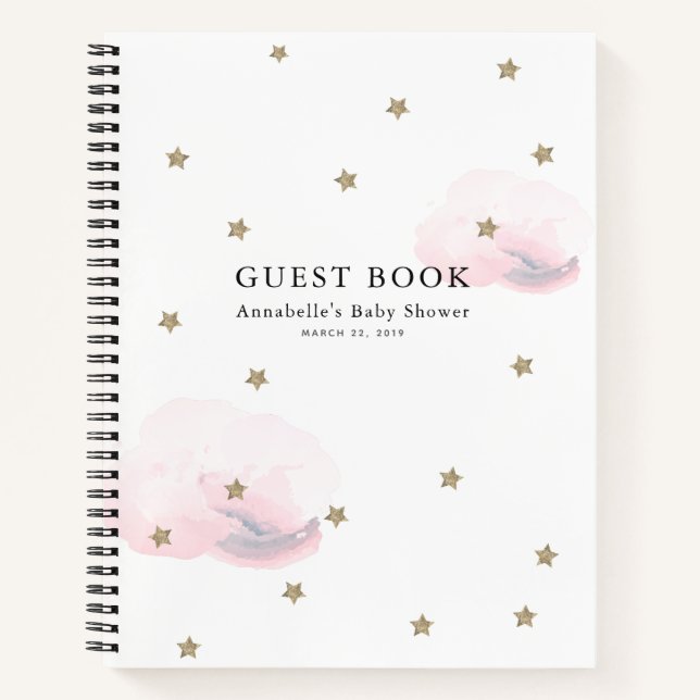 Gold Stars & Pink Clouds Baby Shooting Guest Book Notizbuch (Vorderseite)
