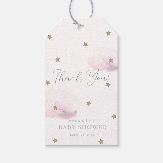 Gold Stars & Pink Clouds Baby Shower Thank You Geschenkanhänger (Vorderseite)