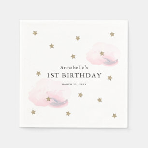 Gold Stars & Pink Clouds Girl Birthday Serviette