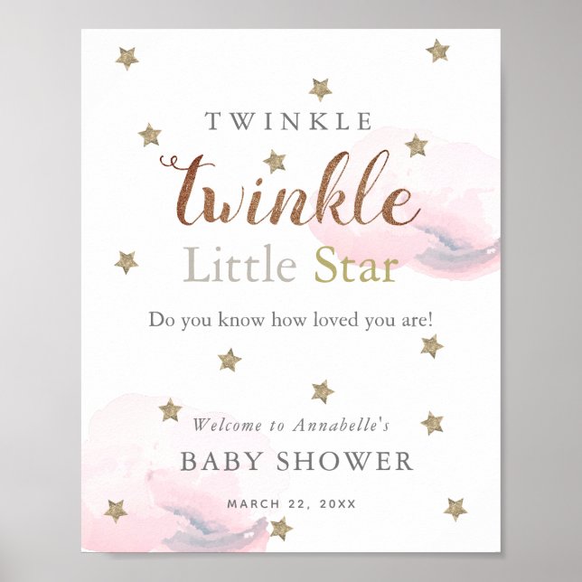 Gold Stars & Pink Clouds Kinderdusche Willkommen Poster (Vorne)