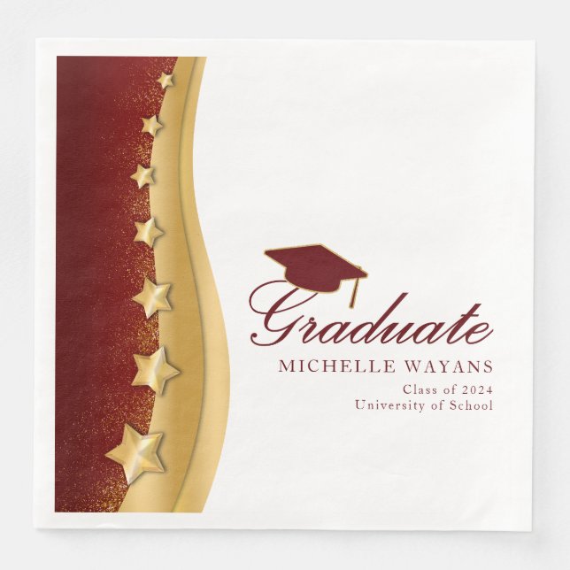 Gold Stars Red Hat Graduation Party Serviette (Vorderseite)