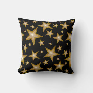 "Gold" Stars Schwarzes "Text" Quadrat schwarz hint Kissen