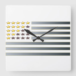 GOLD STARS SILVER STRIPES Patriotische Flag-Uhr Quadratische Wanduhr