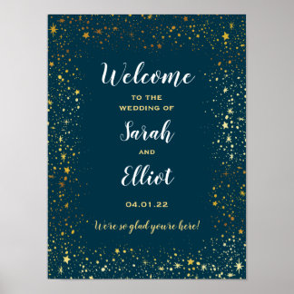 Gold Stars Sparkle Navy Hochzeitswillkommen Poster