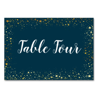 Gold Stars Sparkle Navy Table Name Card Tischnummer